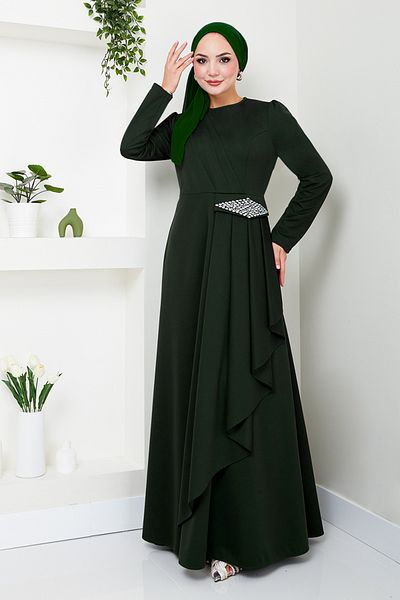 ModaMerve Emerald Hijab Φόρεμα - Stone Detailed, Μοντέλο 5022SL890