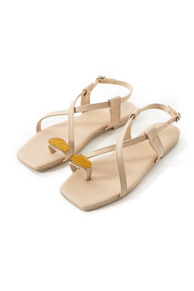 Gökçe Shoes Alina Cream Women's Sandals - Metal Accessory Detail, Flip Flops