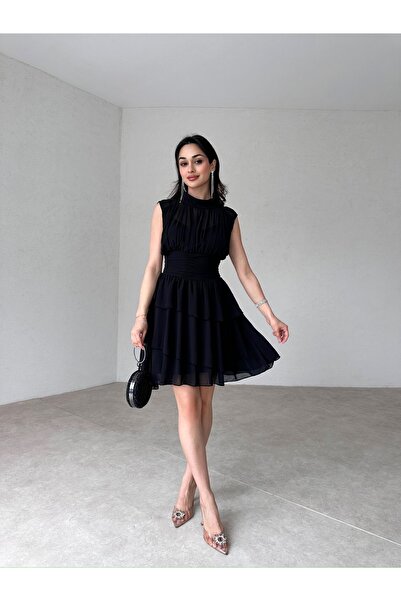 Alessa Rochie din șifon premium cu drapaj Massimo, decolteu, fără mâneci, min...