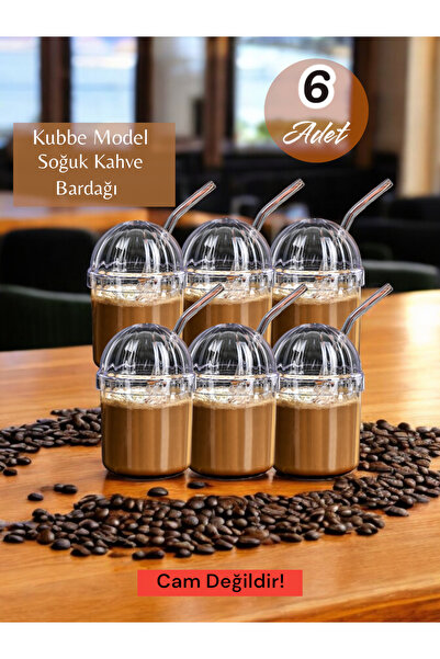 Dem Home 6-Piece Mica Plastic Coffee Glass - Dome Model, with Straw, 430ML