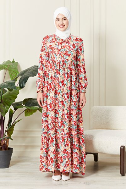 fistan Μπροστινό κουμπί ύφασμα βισκόζης χιτζάμπ Φόρεμα μητέρας Βαμβακερό ύφασμα φαρδύ μέγεθος