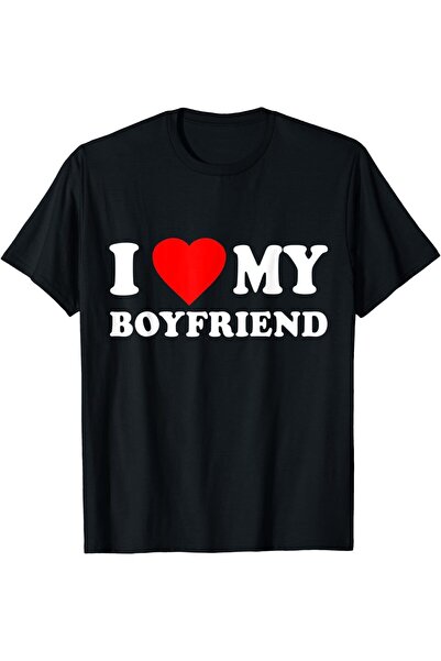 MAGORS Bisiklet Yaka Pamuklu Kısa Kollu  I Love My Boyfrıend Baskılı Tişört