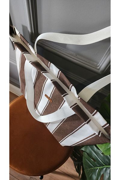 ALTINPAMUK Twill Brown White Multi-Purpose Zippered Shoulder and Hand Bag