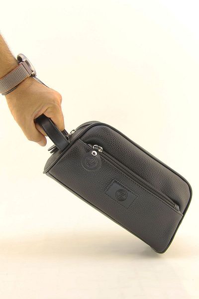 HNB Men's Black Faux Leather - Waterproof Shaving Organizer Personal Travel Bag