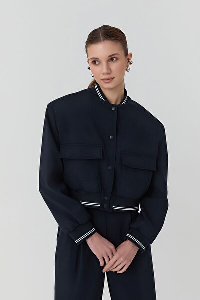 Quzu Куртка-бомбер з ребрами, темно-синій