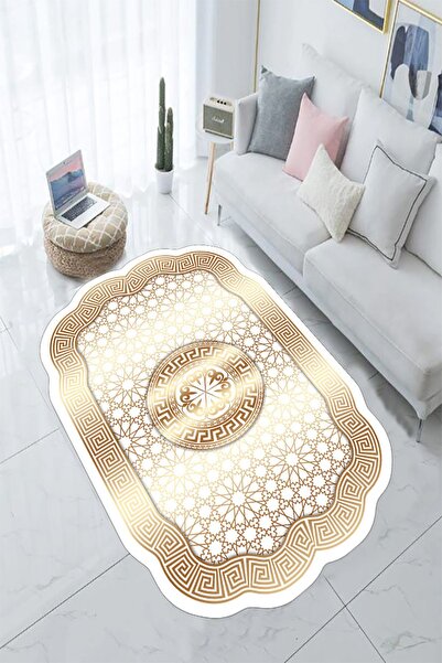 eco concept Gold Renk Salon Halısı, Lazer Kesim Halı, Kaymaz Taban Halı, Yıka...