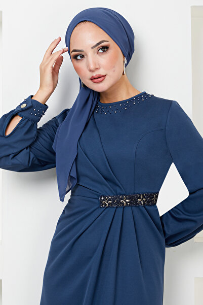 ModaMerve Rochie de seara Indigo - Brodata cu piatra in talie, Model 5027SL890-M