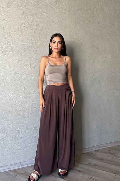 Seda Yalçın Atelier Παντελόνι Casual Cut Brown - Μοντέλο με πλισέ μπροστά