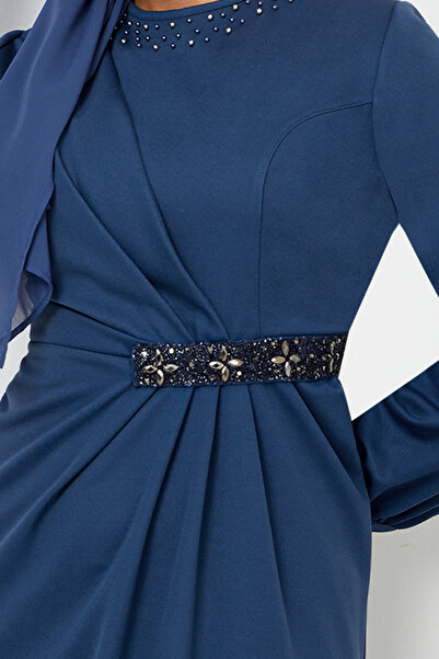 ModaMerve Rochie de seara Indigo - Brodata cu piatra in talie, Model 5027SL890-M