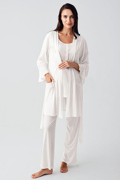Artış Flexible Viscous Short Sleeve maternity Pajamas and Dressing Gown Set
