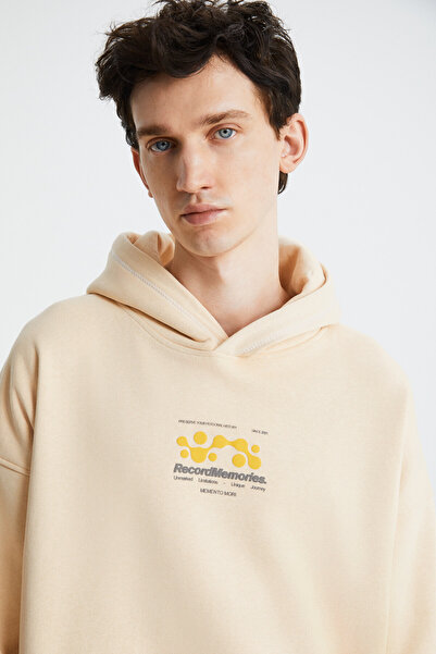 GRIMELANGE Ανδρικό φούτερ HELMUT με κουκούλα 3 κλωστών σε μπεζ χρώμα