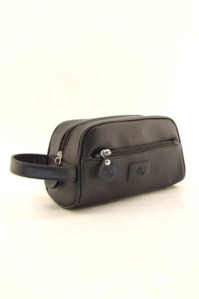 HNB Men's Black Faux Leather - Waterproof Shaving Organizer Personal Travel Bag