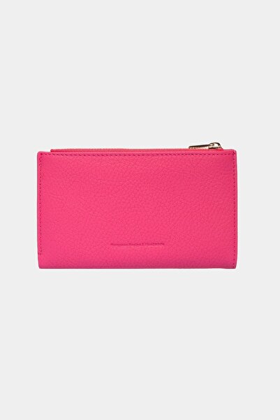 Grande 2804 Genuine Real Leather Snap Fastener Zippered Women's Wallet Flother Pink