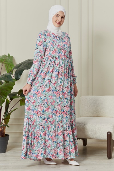 fistan Φόρεμα Hijab από βισκόζη μεγάλου μεγέθους - Μπροστινά κουμπιά, βαμβακερό