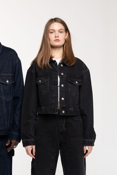 BOSHETTI Kadın Oversize Crop Denim Kot Ceket 1683