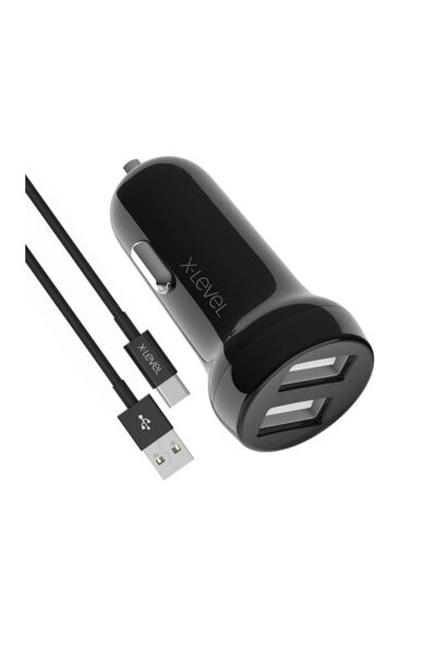 X-chargerdrivec 2.4a 15.5w 2x Usb-a Port Car Charger - Type-c Cable - Cigarette Lighter Charger