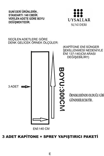 UYSALLAR SUNİ DERİ Yapıştırıcı+ 3'lü Baklava Desen Kapitone Döşemelik Süngerli Dikişli Suni Deri