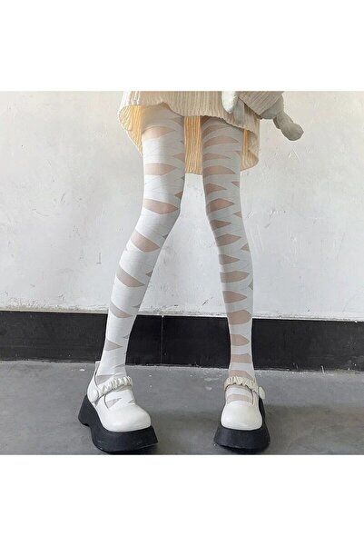 VEGAROKS Cosplay Mumya Bandaj Görünümlü Ithal Bej Külotlu Çorap