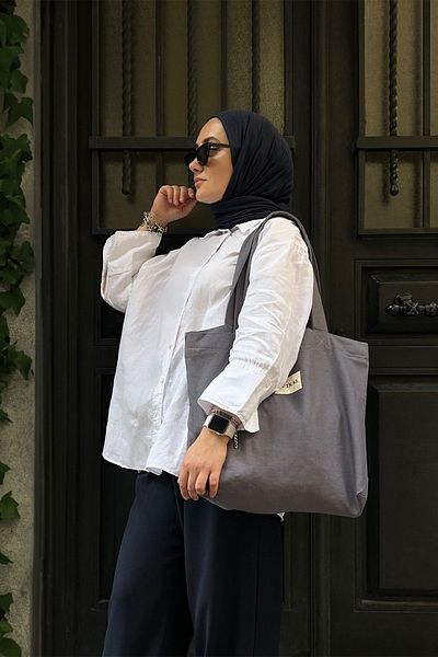 feinas حقيبة قماش رمادية - سياج (45x40x10 سم 100% قطن)