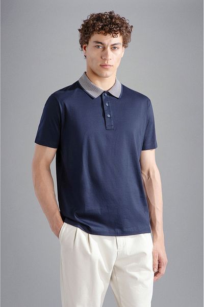PAUL&SHARK Ανδρικό T-Shirt Navy Blue Polo Neck - Οργανικό βαμβάκι, με λογότυπο μάρκας 14311728 -050