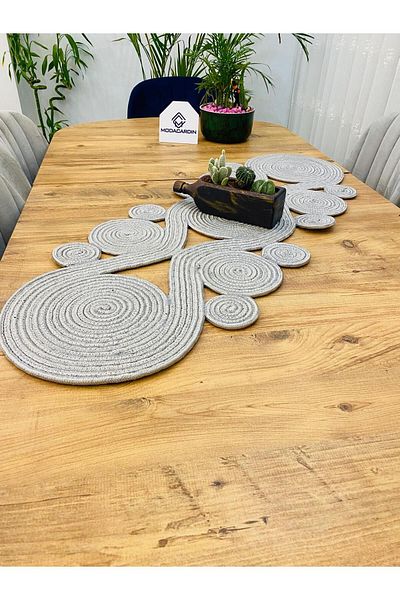 ModaCardin Față de masă decorativă din iută și răchită în stil boem - model spiralat, Runner 40x110 CM, husă pentru masă de cafea