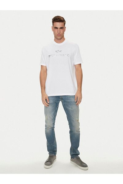 PAUL&SHARK Λευκό T-Shirt - Ανδρικό, Στρογγυλή λαιμόκοψη, Κοντό μανίκι, με λογότυπο μάρκας 14311602 -46Α