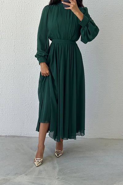 LEYUZE BUTİK GrEEn Chiffon Hijab EvEning DrEss - UniquE DEsign