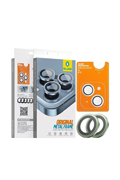 BLUEO واقي عدسة الكاميرا باللون الأخضر بإطار معدني أصلي لهاتف iPhone 15 / 15 ...