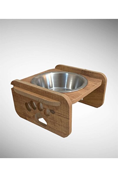 meowuf Ahşap Tekli Kedi ve Köpek Mama ve Su Kabı 200 ML