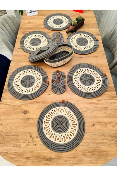 ModaCardin Set de masă decorativă din iută și răchită American Service - 6'Subla 6'Pahar 1'Coș 13'Pachet