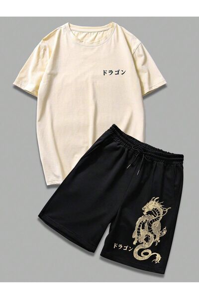 MODAVİBE Costum cu imprimeu dragon pentru bărbați - Set de jos și de sus