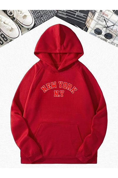 BENROMA Червен суитшърт с качулка и щампа NEW YORK N.Y.