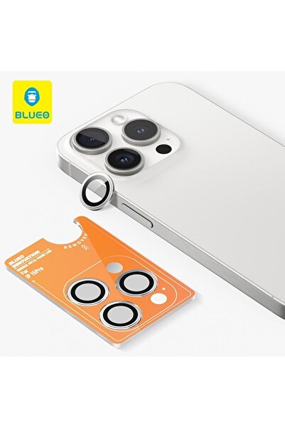 BLUEO واقي عدسة الكاميرا باللون الفضي بإطار معدني أصلي متوافق مع iPhone 15 Pr...