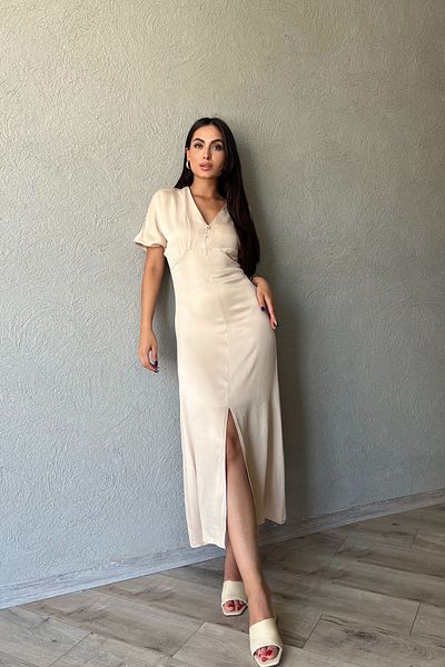 Seda Yalçın Atelier Satin Beige Dress - Slit Detail on the Front