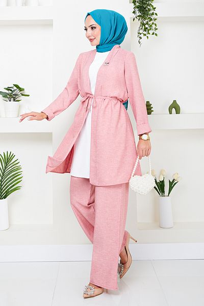 ModaMerve Σετ λευκών ειδών 4718ZNK903-M Dusty Rose - Με λεπτομέρεια καρφίτσας