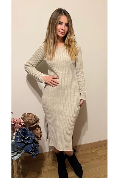 Cardella Πλεκτό φόρεμα με λαιμό πόλο με μανίκι και σκίσιμο