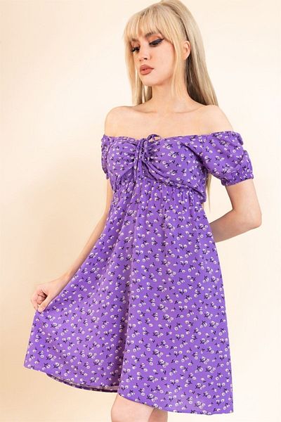 TRQOM Lilac Color Women's Dress - Gathered Front and Elastic Waist