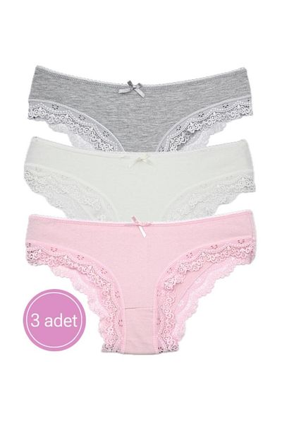 MİSS ELİZZA Bikini din dantela 3 piese - roz, gri, culoare ecru