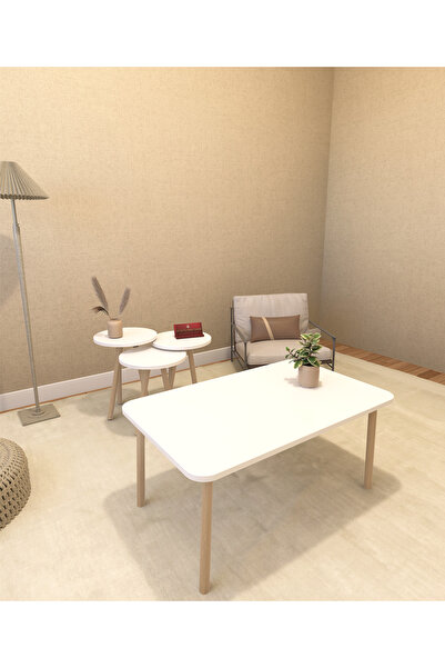 SEVEN MADAM 3'lü Zigon Sehpa ve Orta Sehpa,Beyaz