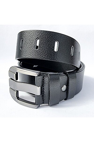 Genel Markalar %100 Hakiki Deri Erkek Spor Siyah Çelik Toka Kemer 4 cm / RS10...