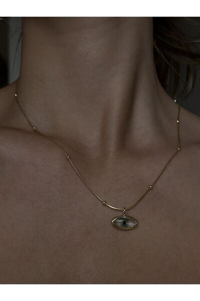 Sade Accessory Su Yeşili Cam Göz Kolye - Top Zincirli