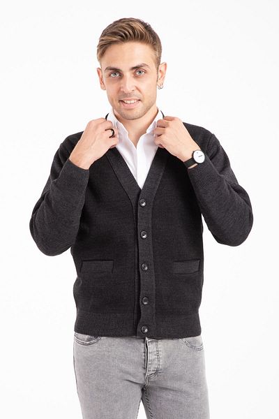 Mutlu City Men's Middle Age and Above Knitwear Knitted Acrylic Winter Dad Cardigan 2062-grey-buttoned