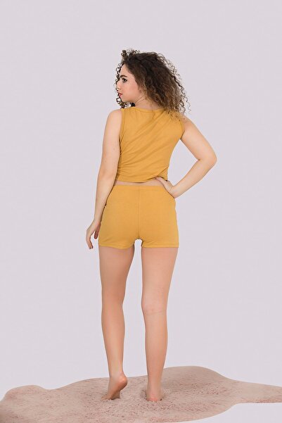 MyBen Mustard Colored Thick Strap Women's Pajama Set with Shorts 307