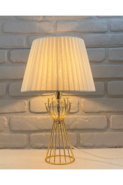 365GUNSERİSONU CrysTAl Stone And PleAted Sude Model LAmpshAde TAble LAmp - Light CreAm CoAted