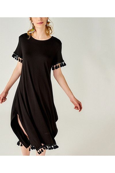 citystyle Rochie de damă cu ciucuri negre - fante laterale