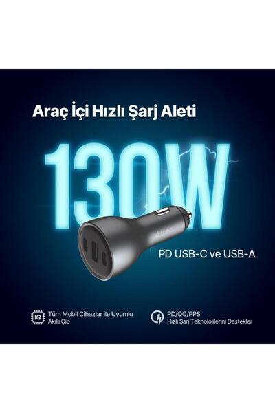 Ttec Mega Şarj Akım Korumalı 130W 2xUSB-C+USB Girişli Araç Çakmaklık Şarjı Tüm Araçlarla Uyumlu Şarj