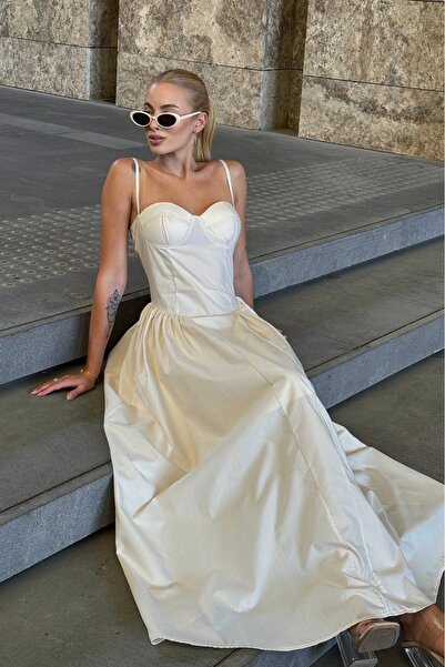 Eka Rochie de damă ecru cu bretele - 1026-0013