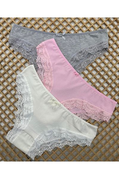 MİSS ELİZZA Bikini din dantela 3 piese - roz, gri, culoare ecru