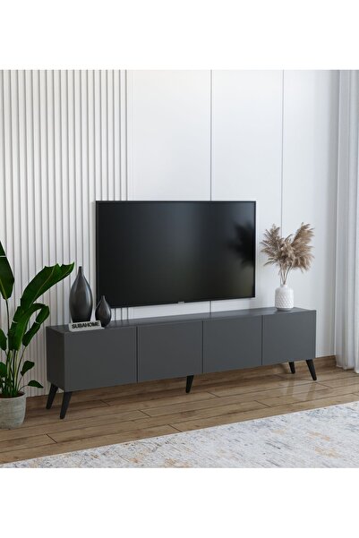 Anthracite Ergonomic 4 Door Mdf Tv Unit 160 X 30 X 45 - Modern And Functional Design