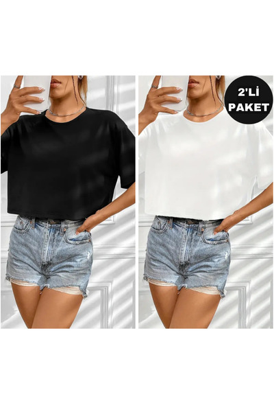 EYAX MODA Σετ 2 τεμαχίων Oversize T-shirt Crop